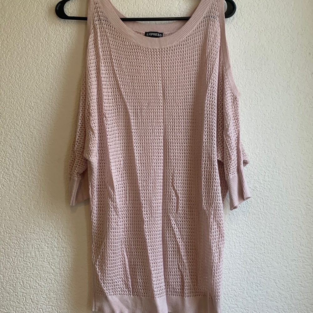 Express 3/4 sleeve bare shoulder pink mesh overlay small